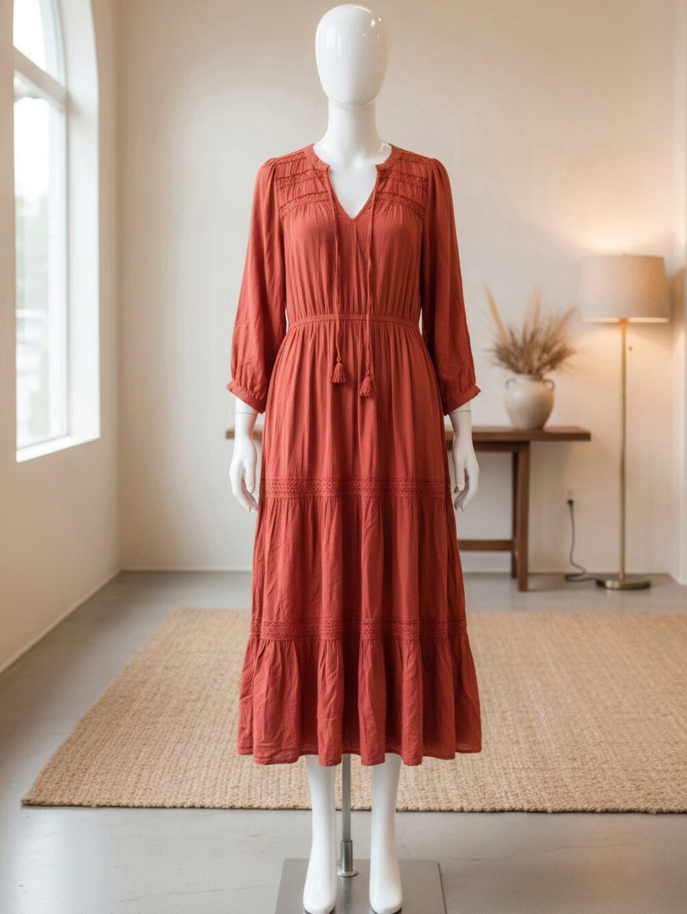 Nurture by Westbound Red Boho Tiered Peasant Dress Size S